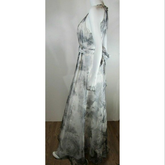 Eliza J Beaded Ballgown, White and Grey - Picture 4 of 5